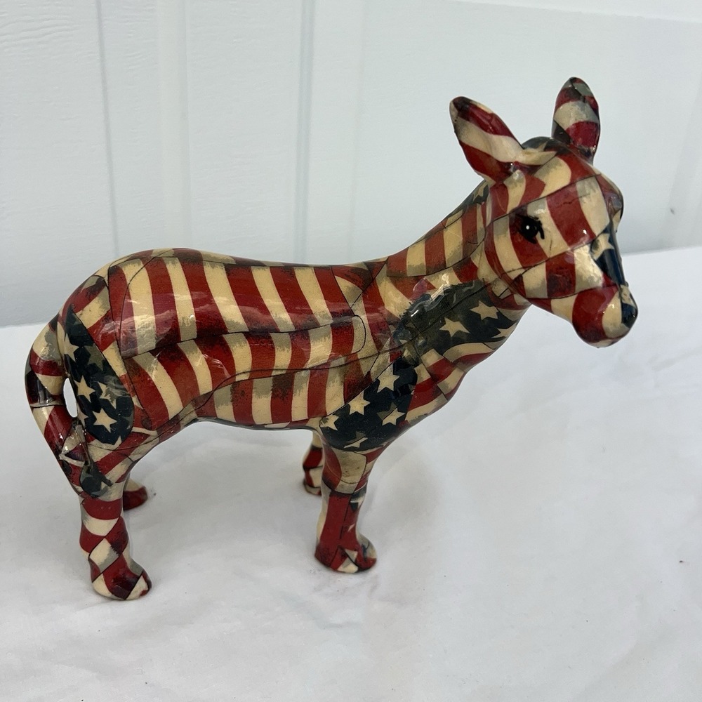 80s Donkey Figurine American Flag La Vie Porcelain Stars Stripes Patriotic USA